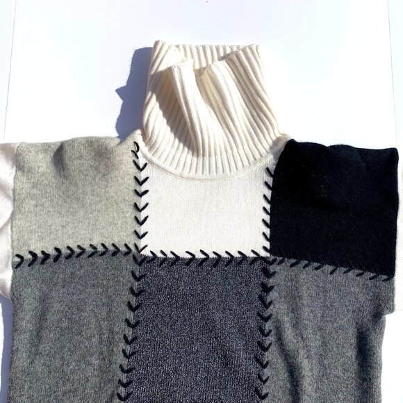 VTG Women’s Fred Thomas Lambswool Blend Turtleneck Color Block Sweater, Med - Picture 2 of 7